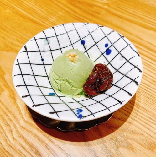Matcha ice cream with red beans
