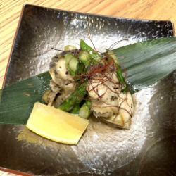 Abalone and asparagus butter steak