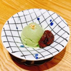Matcha ice cream with red beans