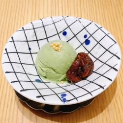 Matcha ice cream with red beans