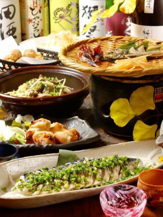 【特選コース】2h飲み放題付♪豊洲直送鮮魚5点盛り、和牛肩ロース炭火焼きが絶品。6500円　