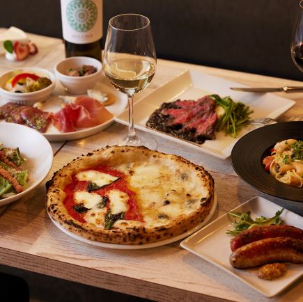 【歓送迎会などに!】ピッツァ・パスタ、牛ハラミ等8品×飲み放題付き!5000円(税込)