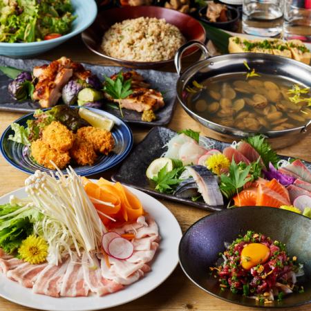 [Tsubaki Course] 5 types of fresh fish and delicious soup stock.Comes with pork asari soup shabu-shabu ◎ 3 hours all-you-can-drink 9 dishes 5000 yen