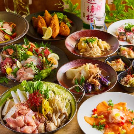 [Botan Course] Enjoy fresh fish sashimi and carefully selected chicken broth hotpot ☆ 2 hours all-you-can-drink, 7 dishes, 3,500 yen