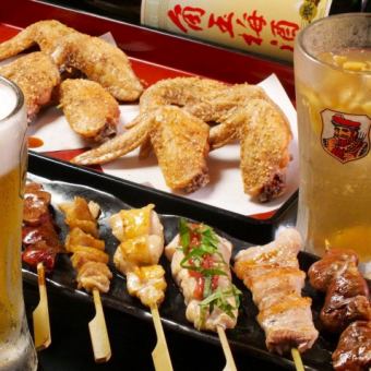 [Includes 2 hours of all-you-can-drink] Limited to 4 people or less ★4,200 yen course with 6 types including popular chicken wings, skewers, and fried chicken