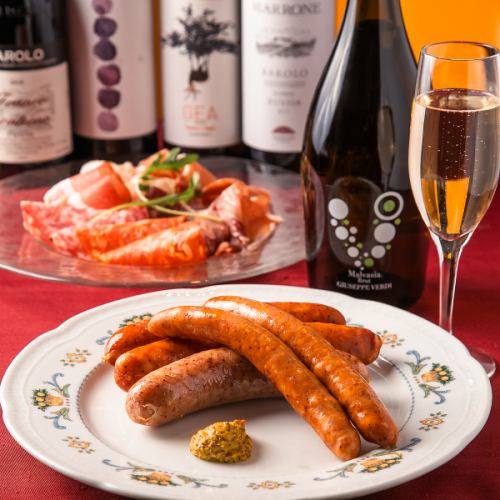 Enjoy meat such as steak and homemade prosciutto.