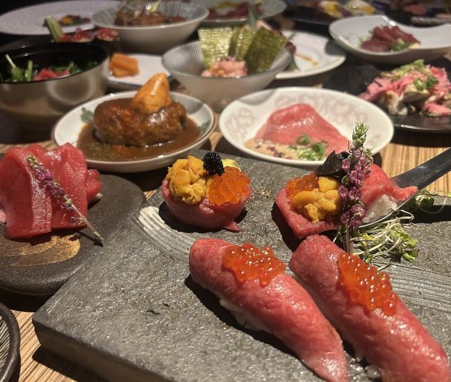 仙台駅徒歩2分、肉寿司うにく巻、各地日本酒、肉宴会、肉の居酒屋