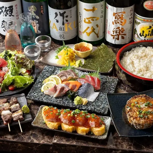お刺身四種盛りに海鮮ちらし寿司！3時間飲み放題付で4,500円～人気の『雅コース』をご用意◎