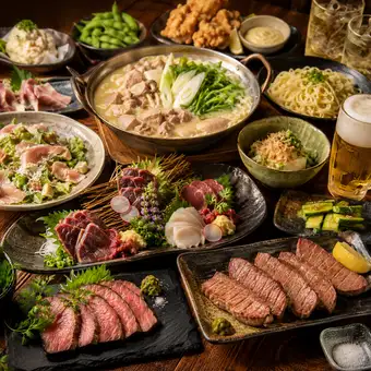 ■3時間飲み放題付『銀の肉コース』馬刺しに 厚切り牛タン焼きを堪能〈全8品〉6500円⇒5000円