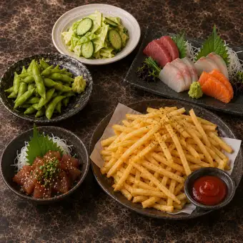 ■2時間ライト飲み放題付『2次会満喫コース』刺身3点盛りに定番おつまみ〈全5品〉4500円⇒3500円