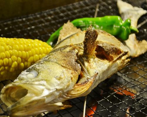 Charcoal grilling of seasonal fish and vegetables of our own farm!