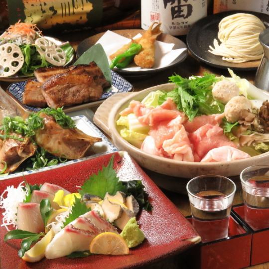 【堪能コース】旬の刺身・広島熟成ちゃんこ鍋・名物タンク酒が楽しめる90分飲放付6500円(全7品)