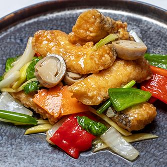 白身魚とセロリの炒め