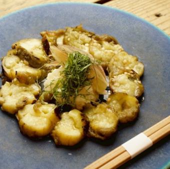 Grilled eggplant and myoga carpaccio