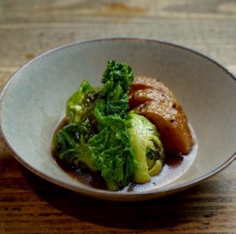 菜花と芽キャベツ、長芋の揚げびたし