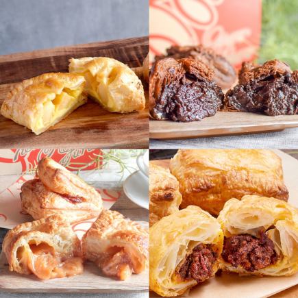 人気のレギュラーパイ4個セット(アップル・ミート・生チョコ・生キャラメル)箱入 1900円(税込)