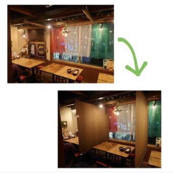 Our store has partitions at all seats.Even in the private room, there is a partition for each seat, so feel free to change the layout and use it!
