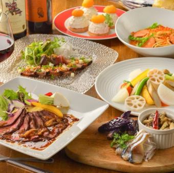 秋の味覚コース♪はらこ飯風サーモンいくらの和風パスタ含む8品＋飲み放題付コース6000円(税込)