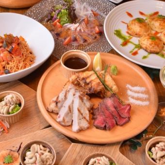 【新年及年末派对套餐】包含炙烤鲣鱼薄片、卷肉排等7道菜,畅饮,6000日元(含税)