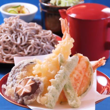 <ランチ限定!>実乃里&カフェの天ざる蕎麦【温・冷】+ドリンクデザート付き ¥1,500