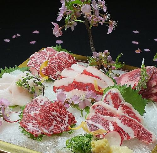 Kumamoto's local dishes such as horse sashimi are available