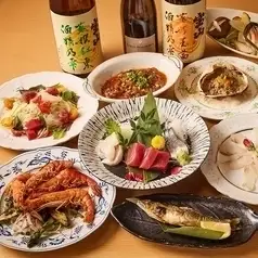[3-hour all-you-can-drink with draft beer] 8 dishes including crab and seasonal vegetable tempura, seared blackthroat seaperch sushi, and duck soba noodles to finish, for 6950 yen (tax included)