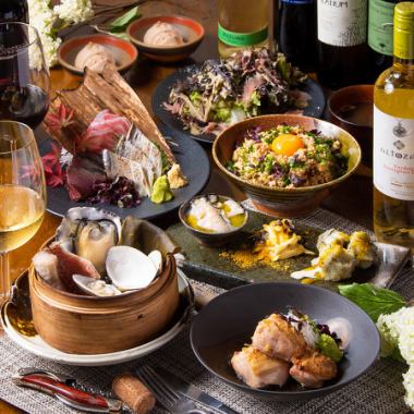[Includes 2.5 hours of all-you-can-drink] In addition to appetizers and sashimi, there are 7 dishes in total, including grilled free-range chicken with magnolia leaves ★Japanese course 6,000 yen (tax included)