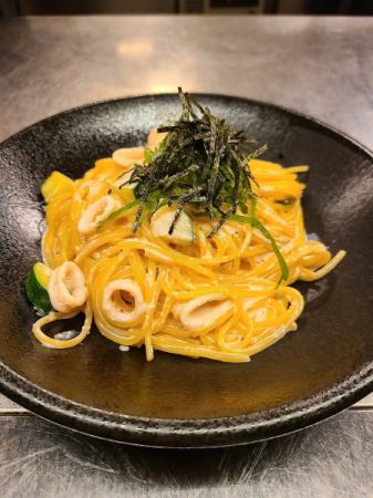 Cream pasta with squid and mentaiko