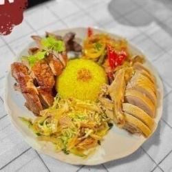 Steamed rice, roasted duck, boiled duck, duck and lemongrass, duck salad