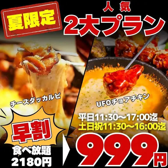 昼飲みOK★食べ飲み放題！平日限定チョアチキン食べ放題999円★
