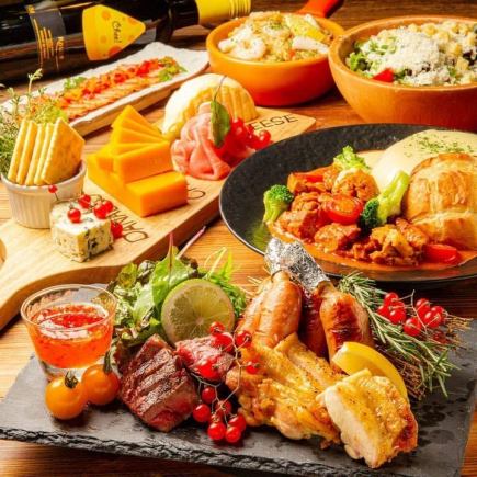 【4500日圓無限量牛排】包含北海道牛排和雞肉等7道菜 + 2小時無限暢飲生啤酒。