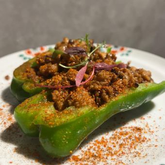 Fresh green peppers and minced meat