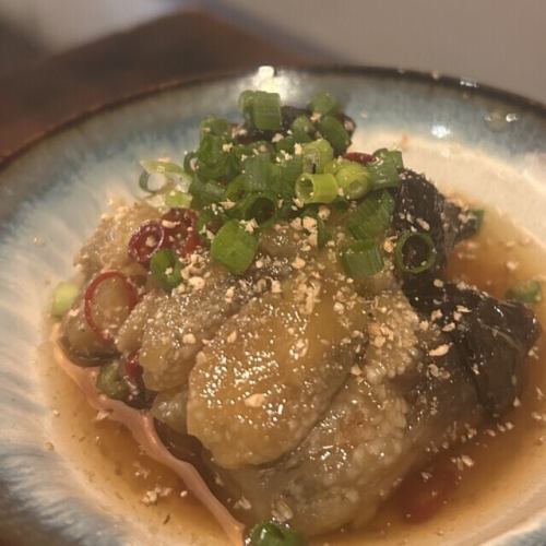 Grilled eggplant, cold and simmered.