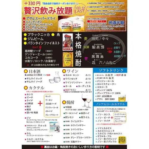 贅沢飲み放題メニュー