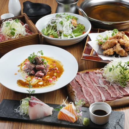 {3 hours all-you-can-drink x 10 dishes} Grilled Joshu beef sushi and a luxurious main dish of your choice♪ [Kagura course]