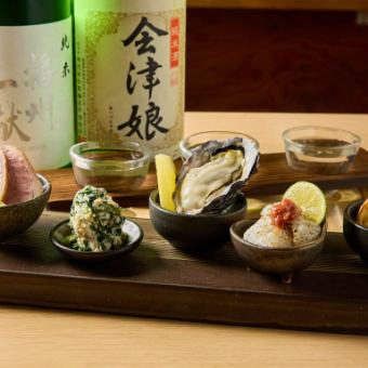 A tasting comparison of three types of sake and six types of snacks