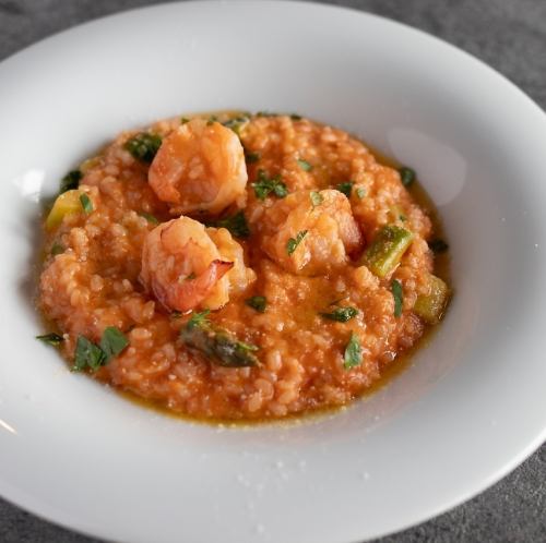 海老とアスパラのトマトクリームリゾット