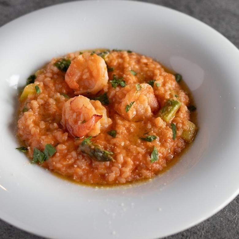 海老とアスパラのトマトクリームリゾット