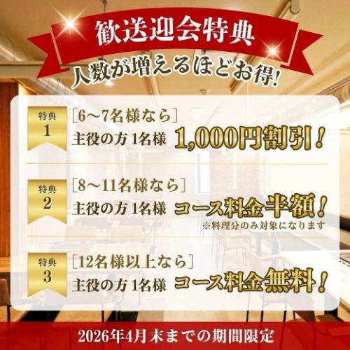 【春の特別企画!】人数に合わせた歓送迎会特典です♪