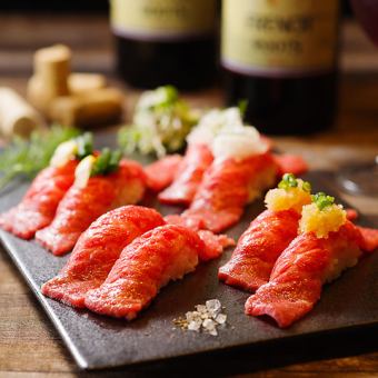 All-you-can-eat 6-item course including 3 types of grilled meat sushi [All-you-can-eat meat sushi course] 3 hours all-you-can-drink 4000 yen ⇒ 3000 yen