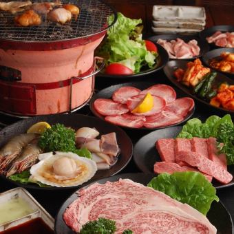【人気NO1】牛塩タン、黒毛和牛バラカルビなど【やきまるコース】全14品3850円