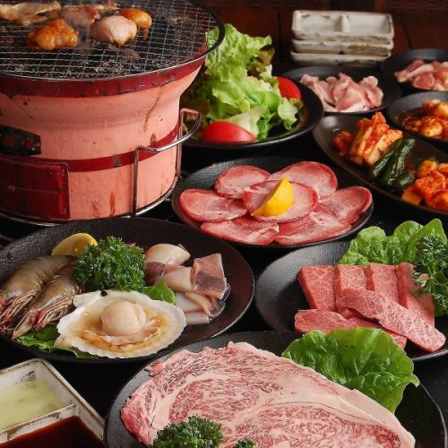 【最受欢迎】烤丸套餐 - 包含咸牛舌、日本黑毛牛肋排等14道菜，3,850日元（含税）