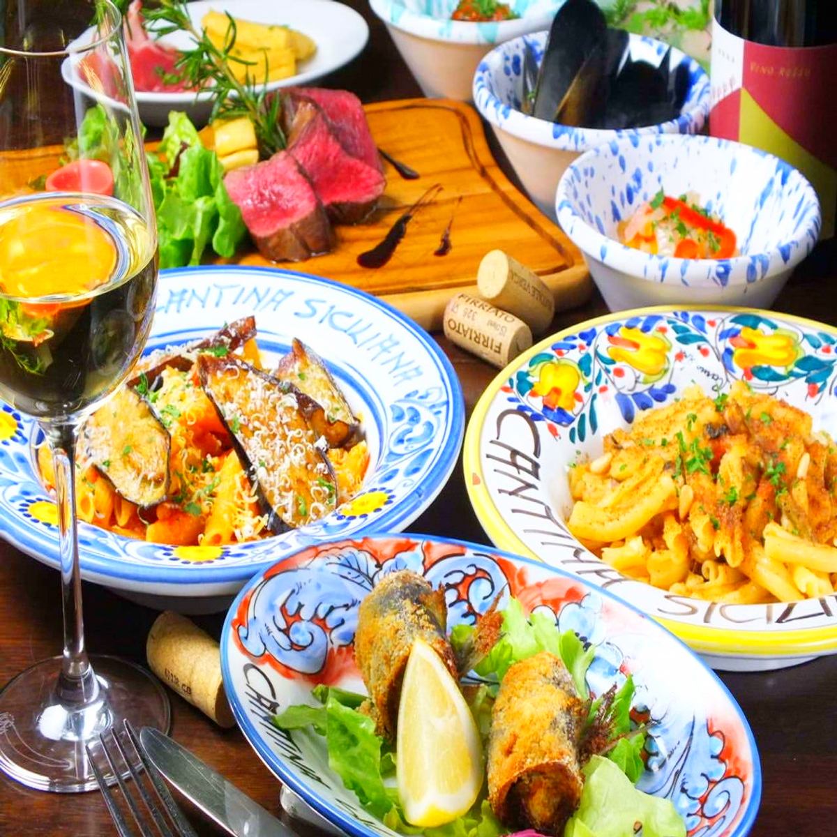 Welcome to the house Bar, where you can easily enjoy about 100 kinds of Sicilian wine and local cuisine ~ ♪