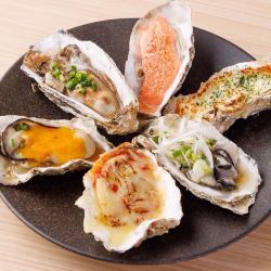 炭焼き殻付き生牡蠣(バター醤油焼/ヤンニョム焼/チーズ焼/おろしネギポン酢焼/オイルにんにく焼)