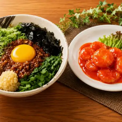 Taiwanese mixed noodles + chili shrimp