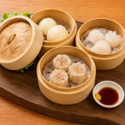 Brighten up your dining table! A selection of authentic Chinese dim sum: "Steamed Dish Family (Shrimp Shumai, Extra Large Meat Shumai, Xiaolongbao) - 2 of each"