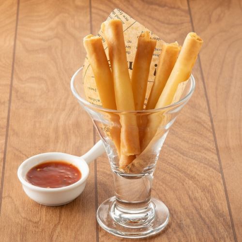 Stick cheese roll with salsa dipping sauce