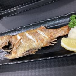 Salt-grilled rosy seabass