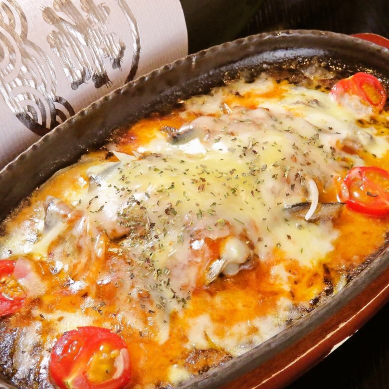 Grilled oil sardines with tomato cheese