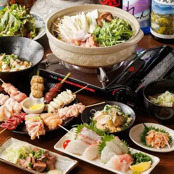 【飲み放題付き!】鍋あり☆鶏むねたたきの薬味ポン酢、お刺身2点盛り 他 全11品